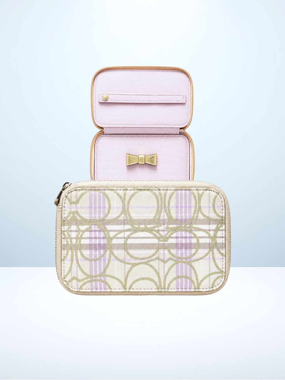 COACH Lavender Madras Plaid Jewelry Box, NWT